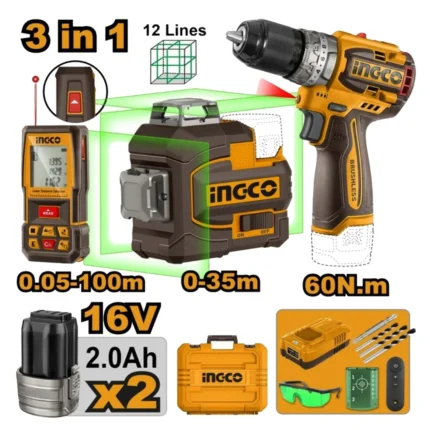 Pack niveau laser telemetre et visseuse ingco
